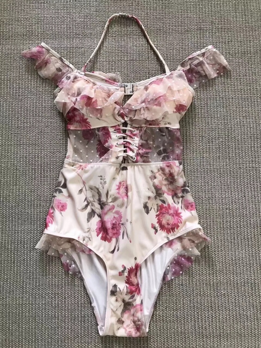 Floral Ruffle One-Piece Swimsuit - Pink/White